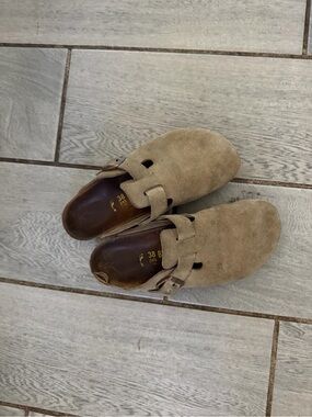 Birkenstock Men's Suede Slip-On Clogs in Light Brown